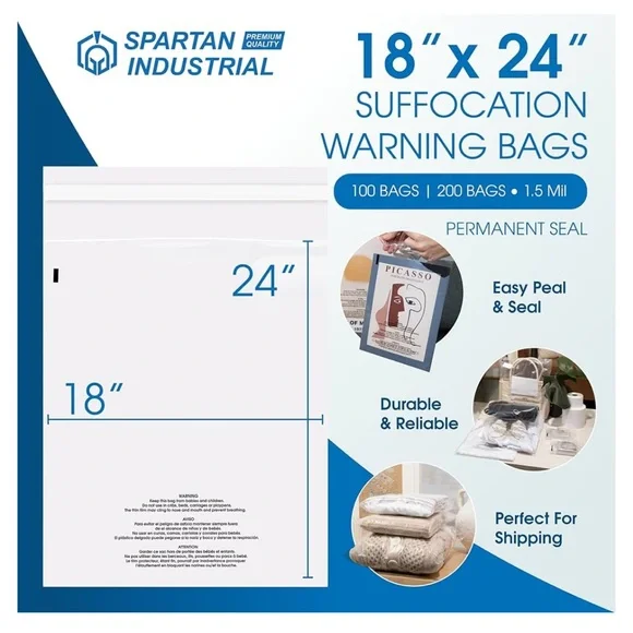 Spartan Industrial 100 18”x24” Plastic Bags with Seal - Picture 4 of 6